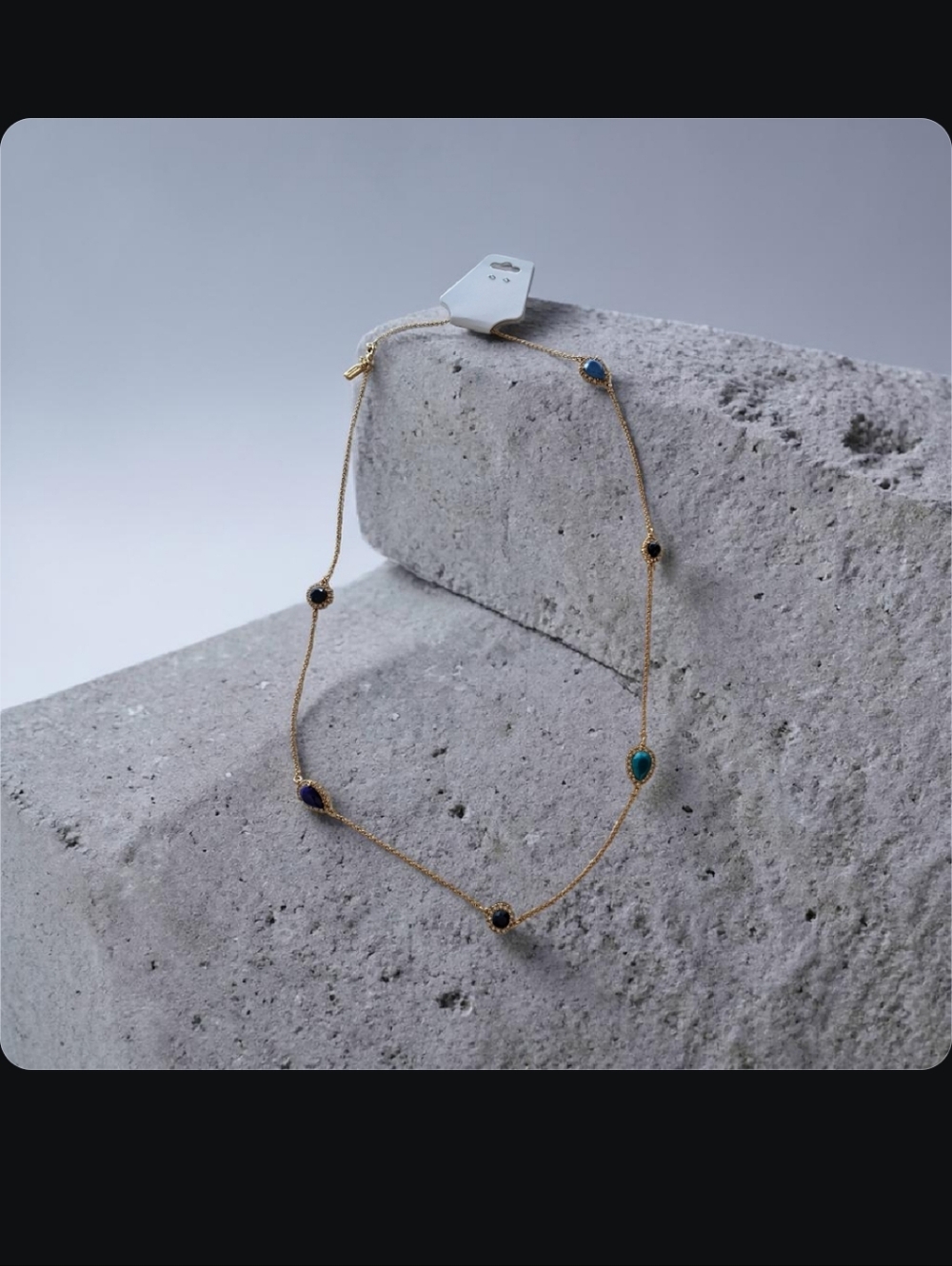 Kate Spade Gold Station Necklace with Blue, Teal & Navy Stones